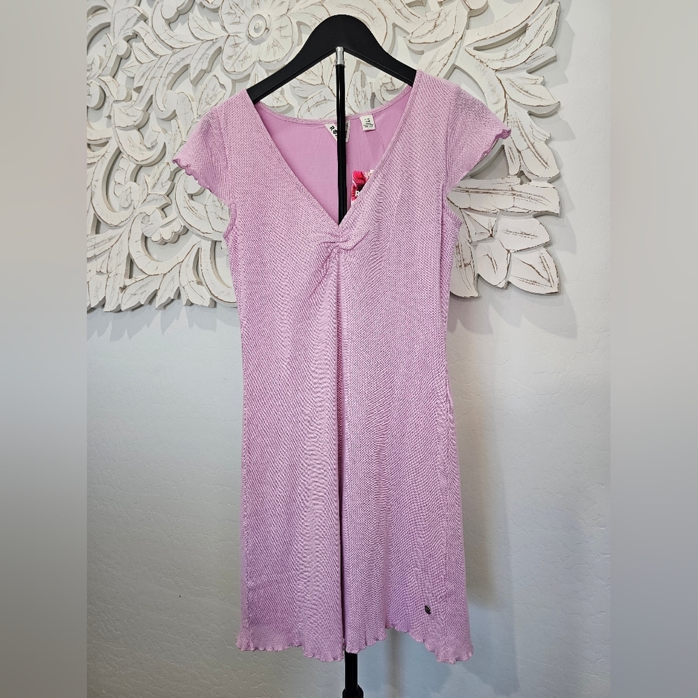 Roxy Light Pink Purple V-Neck Knit Cotton Mini Dress Women's Size Small NWT